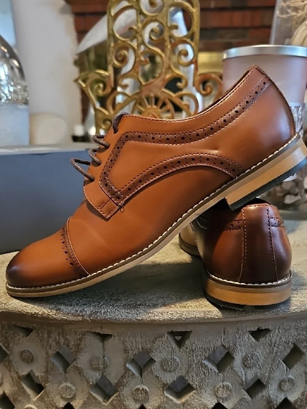 Stacy Adams Boys' Cognac Brogue Dress Shoes